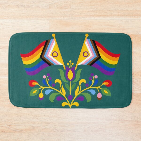 Item preview, Intersex Progress Pride Flag Folk Motif – © heidiannemorris Scandinavian Folk Art designed and sold by FOLK ART FUSION by heidiannemorris.