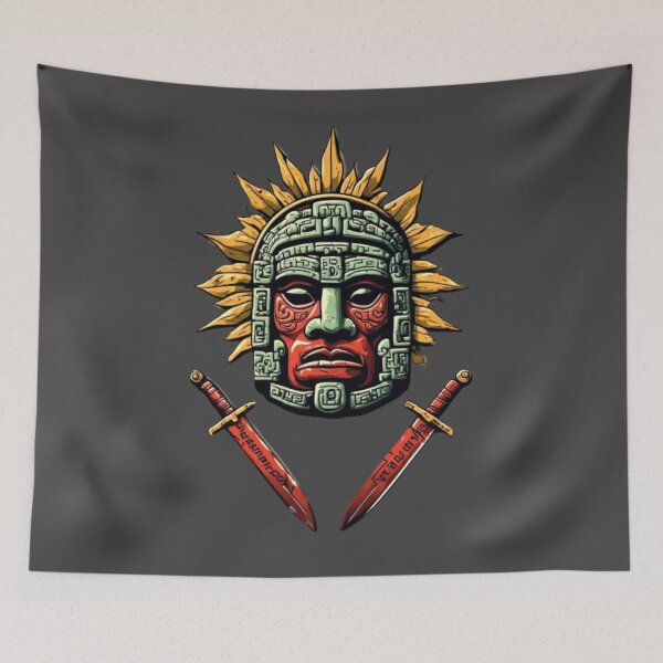 Item preview, Mayan Warrior Mask with Crossed Blades & Sun | Elysium Echoes Icon 04 designed and sold by Shift-Bloom.
