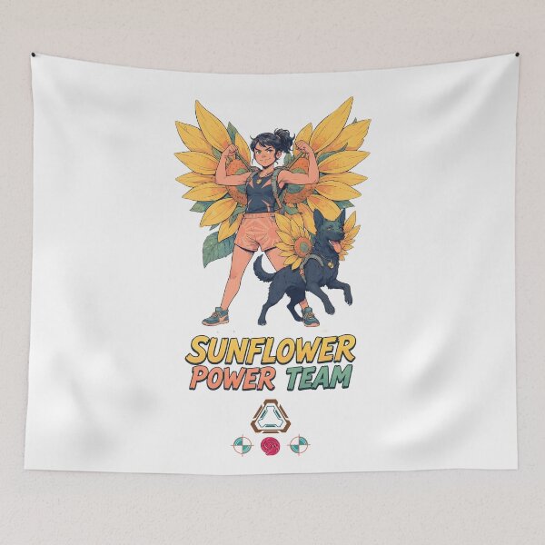 Item preview, Sunflower Power Team - Woman and Dog designed and sold by Whimsy Trail Co.