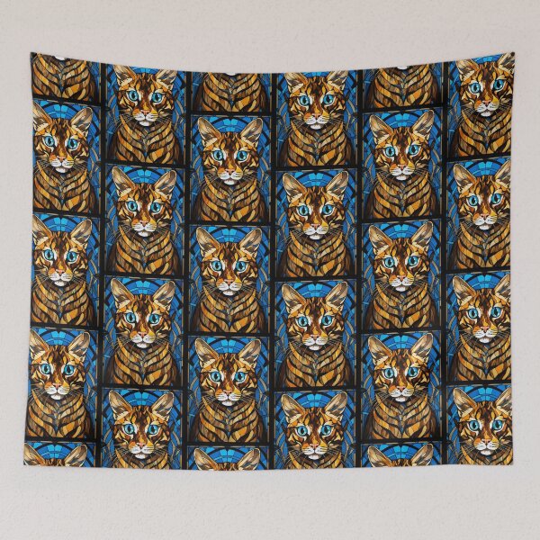Artikelvorschau, Bengalkatze im Buntglas-Stil mit blauen Augen entworfen und verkauft von pinkal.