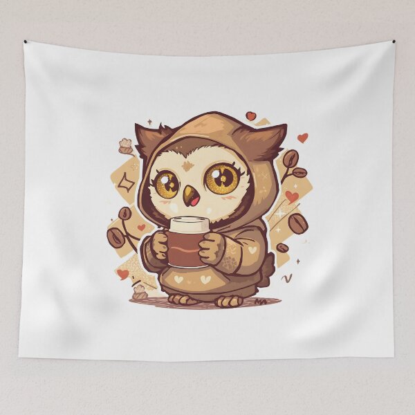 Item preview, Cute Coffee Owl Sticker | Kawaii Owl Drinking Coffee | Cozy Owl Illustration designed and sold by dreamz-world.
