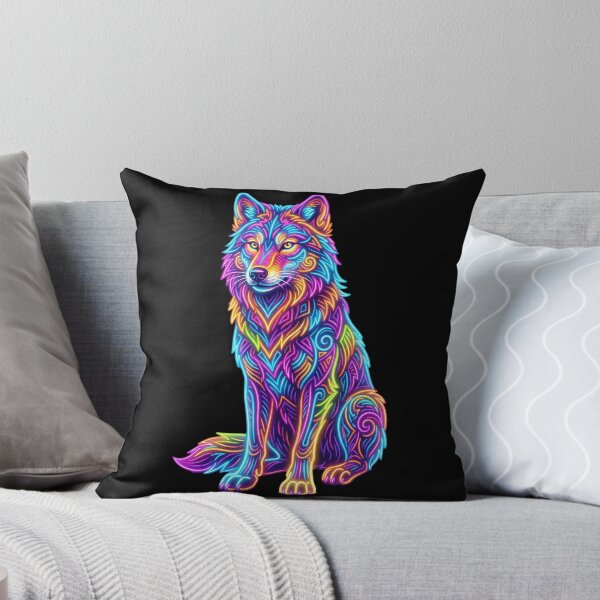 Item preview, Neon Wolf Colorful Psychedelic Wildlife Tribal Animal Art designed and sold by PlumArtDesign.