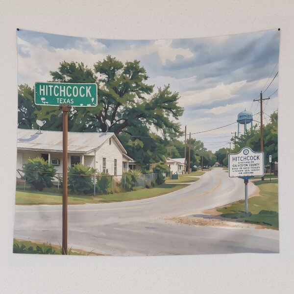 Item preview, Hitchcock, Texas – Vintage Small Town Nostalgia Art Print designed and sold by stevepmp.