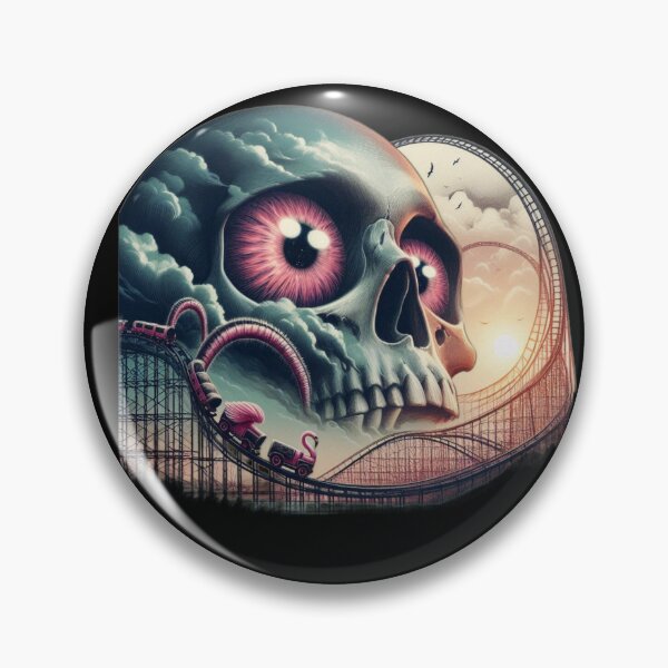 Item preview, Pink Eyes Skull Rollercoaster Surreal Dreamscape Art designed and sold by LujziWorld.