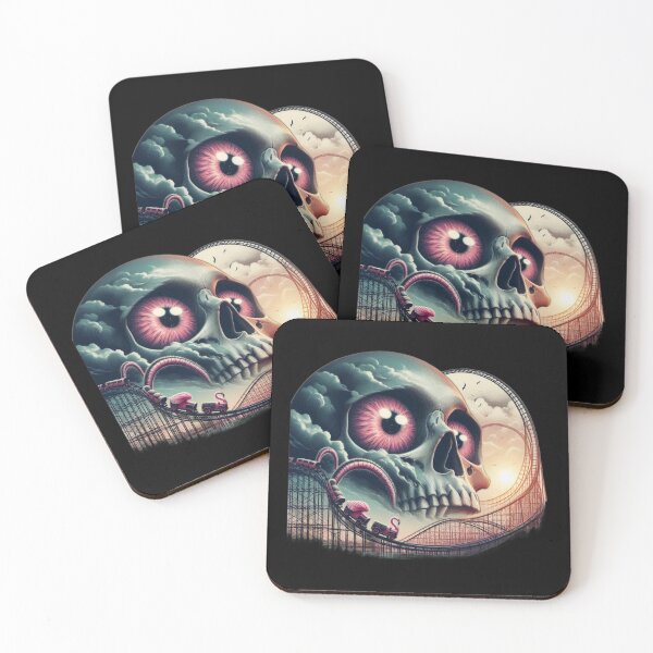 Item preview, Pink Eyes Skull Rollercoaster Surreal Dreamscape Art designed and sold by LujziWorld.