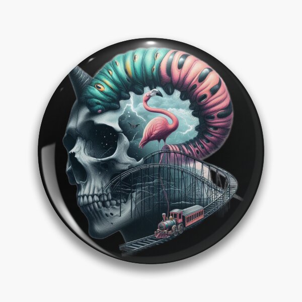 Item preview, Gothic Skull and Many Eyed Caterpillar Surreal Train Art designed and sold by LujziWorld.