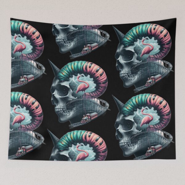 Item preview, Gothic Skull and Many Eyed Caterpillar Surreal Train Art designed and sold by LujziWorld.