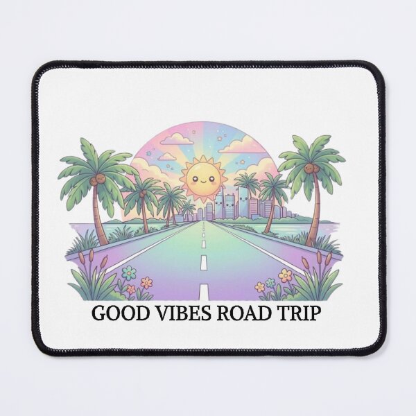 Item preview, Kawaii Good Vibes Road Trip - Cute Pastel Retro Sunset Landscape Sticker designed and sold by Amituniqart.