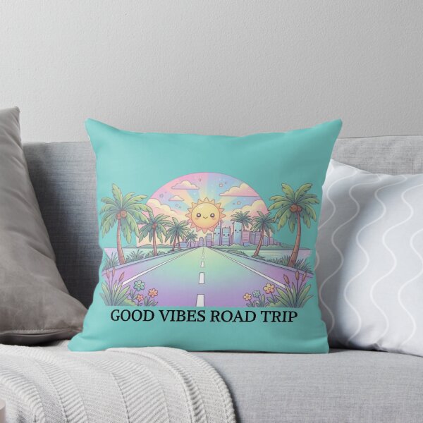 Item preview, Kawaii Good Vibes Road Trip - Cute Pastel Retro Sunset Landscape Sticker designed and sold by Amituniqart.
