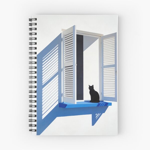 Item preview, Black Cat Window Photography Minimalist Home Design Mediterranean Architecture Blue Shutters Contemporary Shadow Art Gift For Cat Lover designed and sold by Kzara Visual.