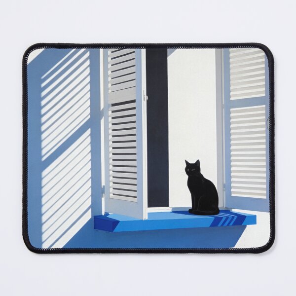 Item preview, Black Cat Window Photography Minimalist Home Design Mediterranean Architecture Blue Shutters Contemporary Shadow Art Gift For Cat Lover designed and sold by Kzara Visual.