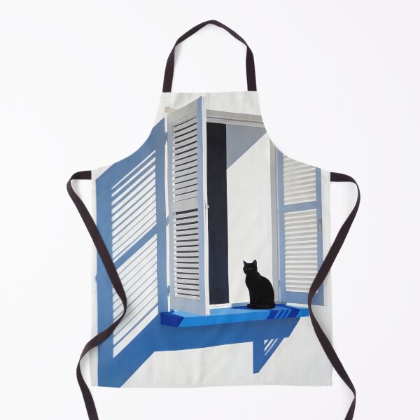 Item preview, Black Cat Window Photography Minimalist Home Design Mediterranean Architecture Blue Shutters Contemporary Shadow Art Gift For Cat Lover designed and sold by Kzara Visual.