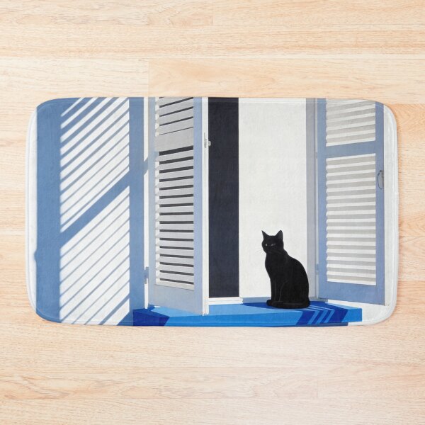 Item preview, Black Cat Window Photography Minimalist Home Design Mediterranean Architecture Blue Shutters Contemporary Shadow Art Gift For Cat Lover designed and sold by Kzara Visual.