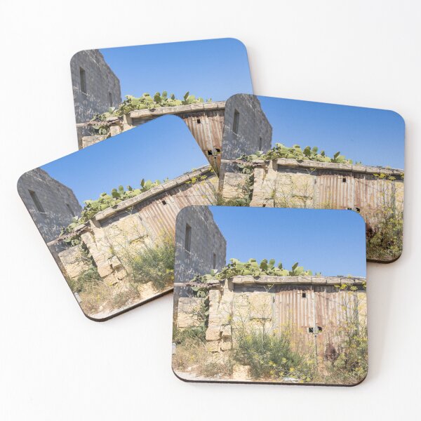 Item preview, Rusty Metal Door on Abandoned Stone Shed With Prickly Pear Cactus Under Clear Blue Sky designed and sold by Nmallia.