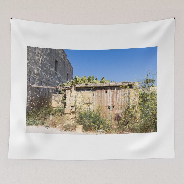 Item preview, Rusty Metal Door on Abandoned Stone Shed With Prickly Pear Cactus Under Clear Blue Sky designed and sold by Nmallia.