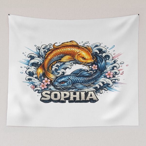 Item preview, Sophia Koi Fish Yin Yang – Personalized Name designed and sold by AlexLineArt.