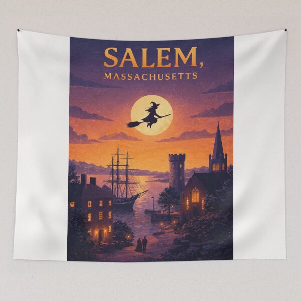 Item preview, Historic Salem Harbor Moonlit Skyline with Witch Trial Heritage designed and sold by Places On Earth.