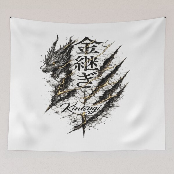 Item preview, Kintsugi Dragon Japanese Ink Art – Golden Repair Spirit designed and sold by D.Shop.