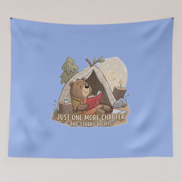 Item preview, Just One More Chapter and Starry Nights Cozy Reading Bear Sticker  designed and sold by Amituniqart.