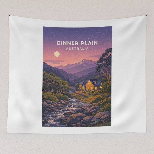 Item preview, Moonlit Dinner Plain Alpine Village in Victoria High Country Australia designed and sold by Aryabek.