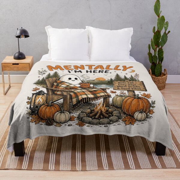Item preview, Mentally I'm Here, Cozy Ghost Fall, Pumpkin Season, Cute Halloween, Fall Aesthetic designed and sold by Sprinkle12345.
