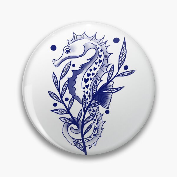 Item preview, Navy blue seahorse sketch ink old school designed and sold by suzysworld.
