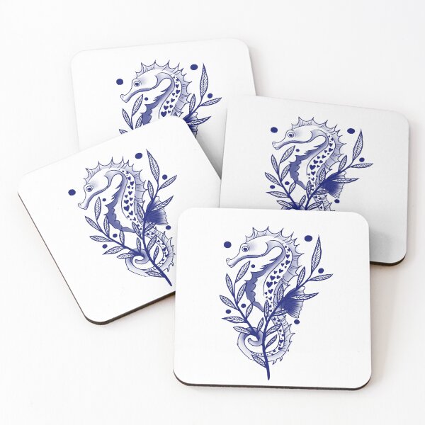 Item preview, Navy blue seahorse sketch ink old school designed and sold by suzysworld.