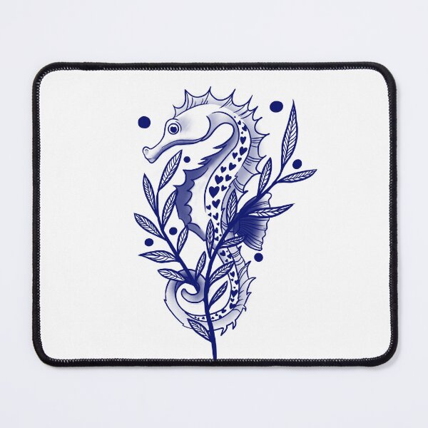 Item preview, Navy blue seahorse sketch ink old school designed and sold by suzysworld.
