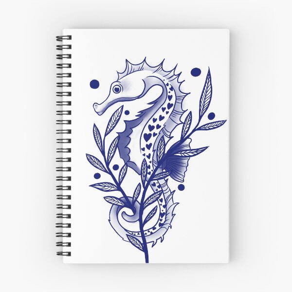 Item preview, Navy blue seahorse sketch ink old school designed and sold by suzysworld.