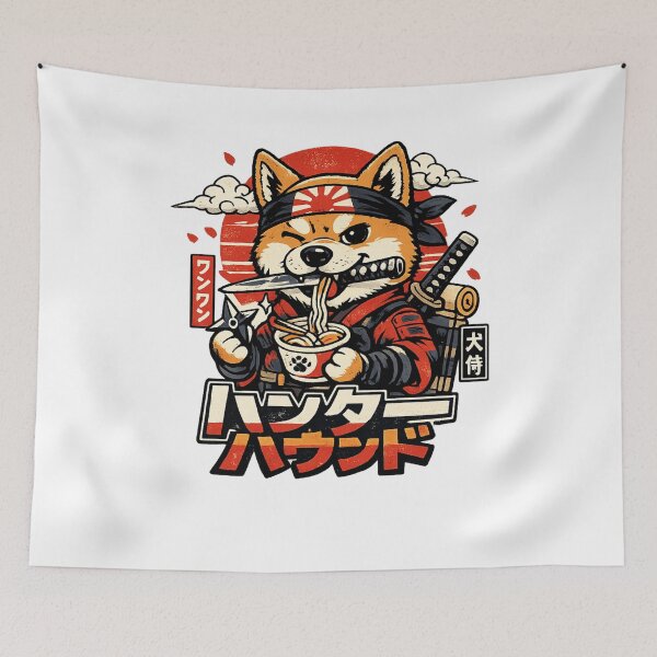Item preview, Hungry Hound Shiba Samurai Ramen Japanese Cartoon T-Shirt designed and sold by D.Shop.