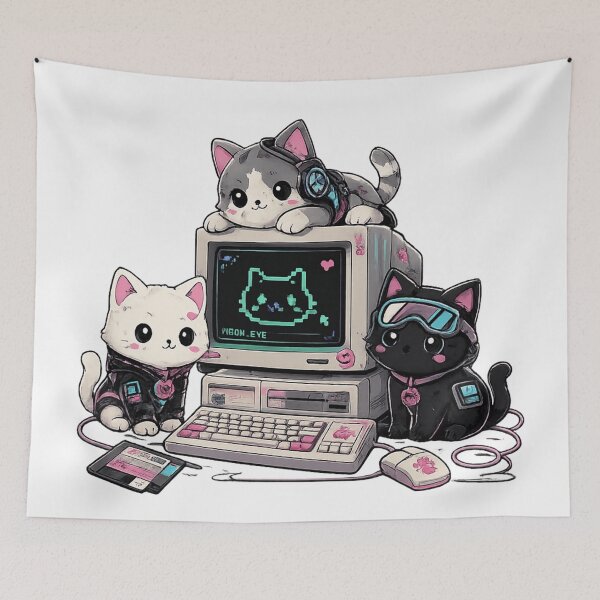 Item preview, Cyber Cats Retro Computer Kawaii Pixel Art Illustration designed and sold by D.Shop.