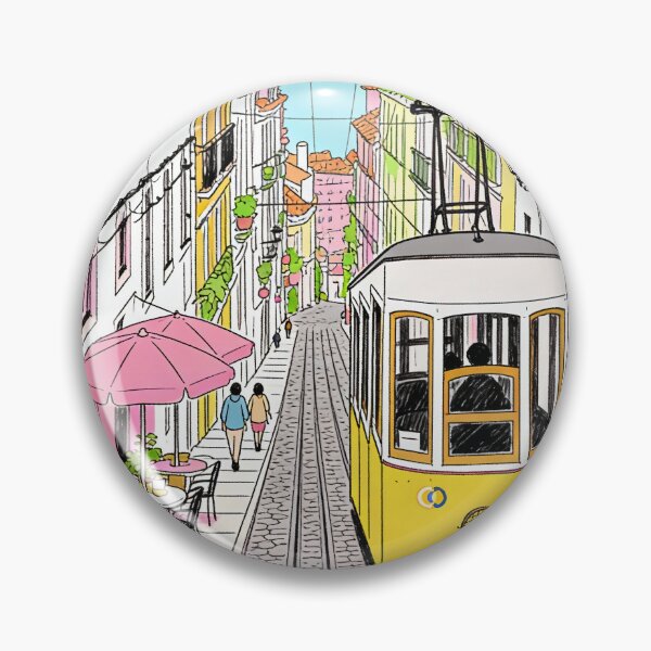 Item preview, Lisbon Portugal Tram Illustration Colorful Portuguese Street Art Pastel Cityscape European Travel Sketch Mediterranean Architecture Gift For Portugal Lover designed and sold by Kzara Visual.