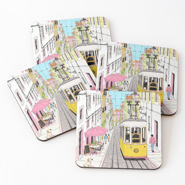 Item preview, Lisbon Portugal Tram Illustration Colorful Portuguese Street Art Pastel Cityscape European Travel Sketch Mediterranean Architecture Gift For Portugal Lover designed and sold by Kzara Visual.