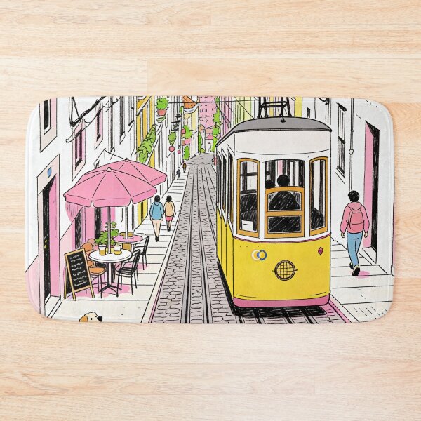 Item preview, Lisbon Portugal Tram Illustration Colorful Portuguese Street Art Pastel Cityscape European Travel Sketch Mediterranean Architecture Gift For Portugal Lover designed and sold by Kzara Visual.