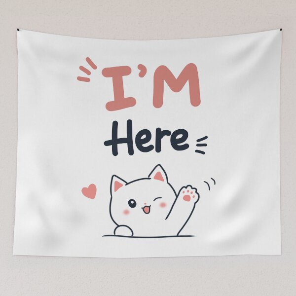 Item preview, I'm Here - Cute Minimalist Cat Quote | Simple Kawaii Doodle Illustration designed and sold by FennyWijayaMomo.