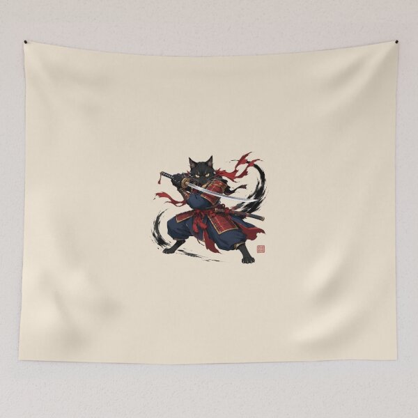 Item preview, Neko Samurai Black Cat | Feline Warrior with Katana | Japanese Art designed and sold by Natalia-Vlad.