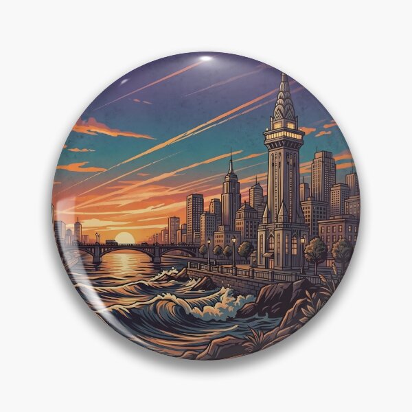 Item preview, Urban Cityscape Sunset Riverside Illustration designed and sold by artscripts.