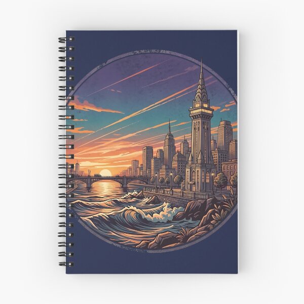 Item preview, Urban Cityscape Sunset Riverside Illustration designed and sold by artscripts.
