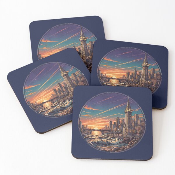 Aperçu de l'œuvre Urban Cityscape Sunset Riverside Illustration créée et vendue par artscripts.