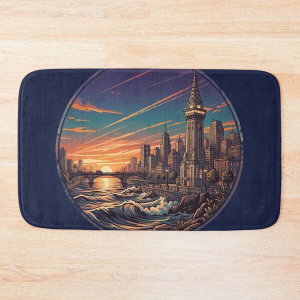 Item preview, Urban Cityscape Sunset Riverside Illustration designed and sold by artscripts.