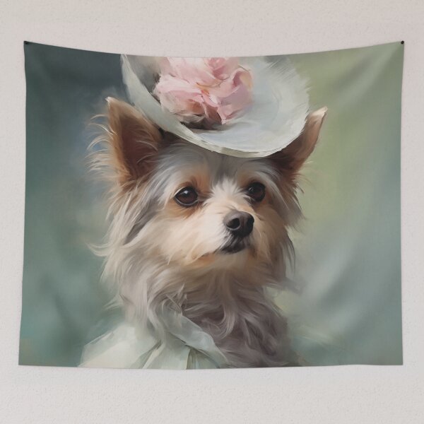 Item preview, Impressionist Yorkshire Terrier Lady with Flower Hat designed and sold by AniDragonfly.