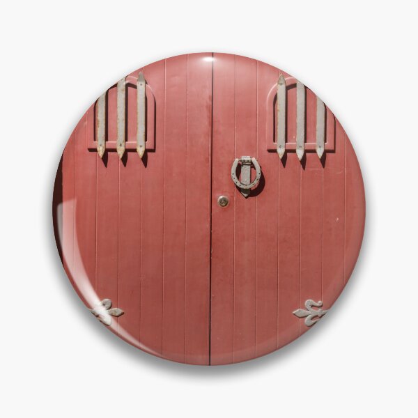 Item preview, Red Arched Wooden Door With Iron Hinges And Stone Entrance In Sunny Light designed and sold by Nmallia.