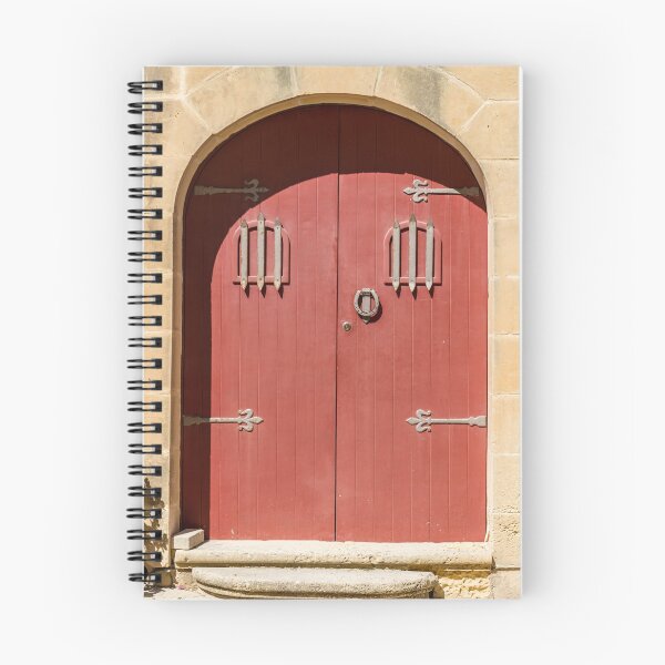 Item preview, Red Arched Wooden Door With Iron Hinges And Stone Entrance In Sunny Light designed and sold by Nmallia.