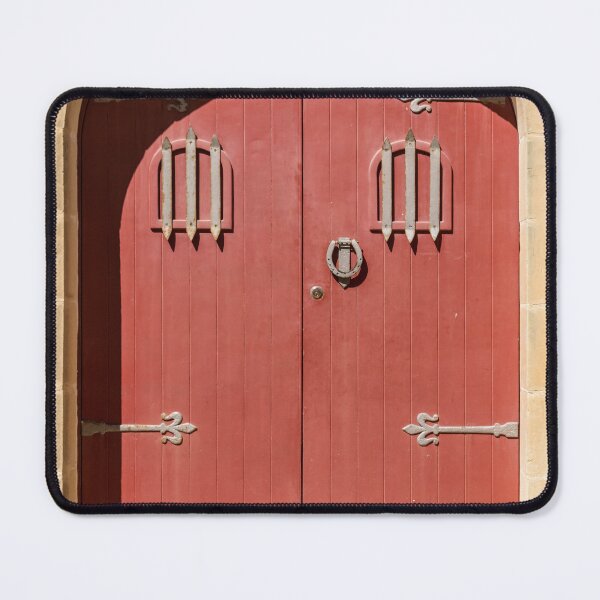 Item preview, Red Arched Wooden Door With Iron Hinges And Stone Entrance In Sunny Light designed and sold by Nmallia.