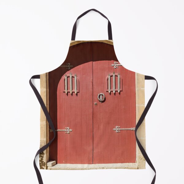 Item preview, Red Arched Wooden Door With Iron Hinges And Stone Entrance In Sunny Light designed and sold by Nmallia.
