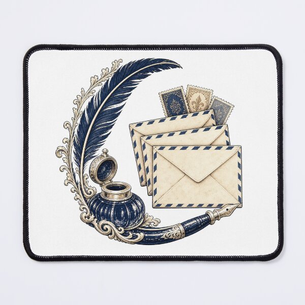 Item preview, Antique Inkwell With Layered Airmail Letters designed and sold by Freshloop Studio | Whimsical Vintage Art.