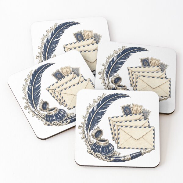Item preview, Antique Inkwell With Layered Airmail Letters designed and sold by Freshloop Studio | Whimsical Vintage Art.