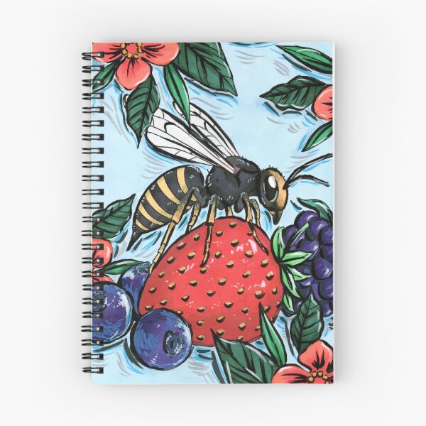 Item preview, Wasp on fruit with flowers traditionally drawn designed and sold by Laurenrae-art.