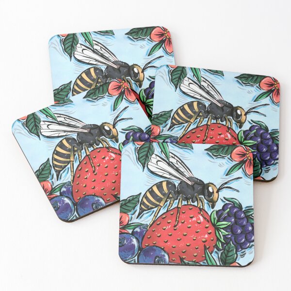 Item preview, Wasp on fruit with flowers traditionally drawn designed and sold by Laurenrae-art.
