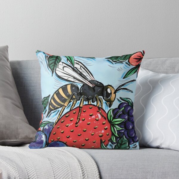 Item preview, Wasp on fruit with flowers traditionally drawn designed and sold by Laurenrae-art.